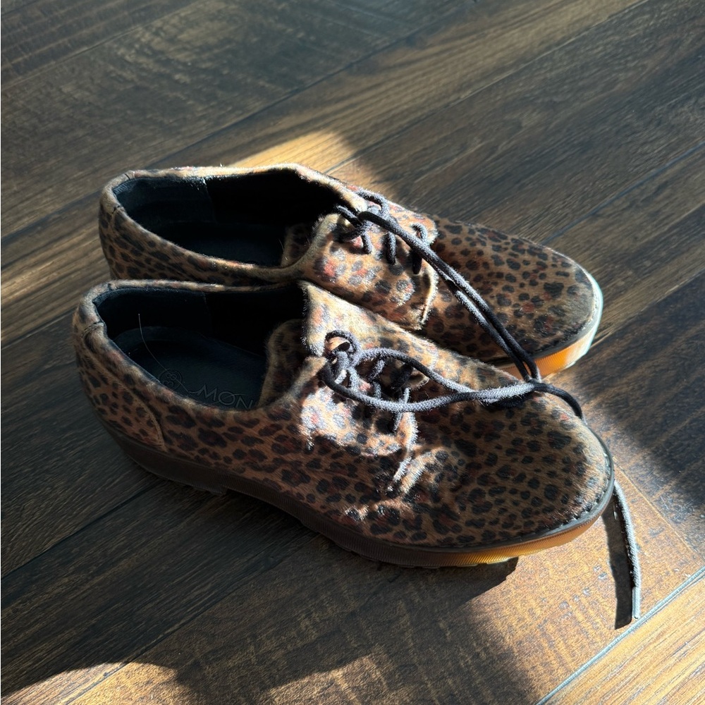 Monki Animal Print Lace-Up brogues